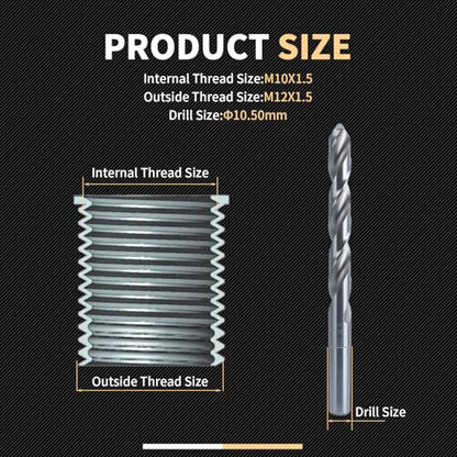 M10x1.5x20MM Thread Repair Kit with Insert HSS Drill, Tap, Counterbore, Installation Driver, Metric, 10PCS Stainless Steel Insert M10x1.5x20MM