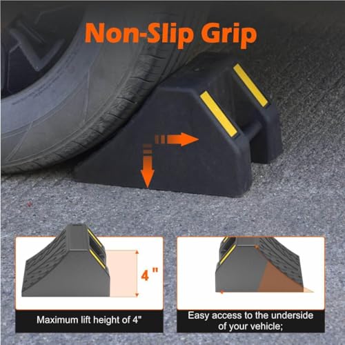 Heavy Duty Rubber Wheel Chocks 8 Packs, Premium Wheel Stopper for Car, Travel Trailers, RV, Truck, and ATV (4 Inch - 8Pack) - size: 4 Inch - 8Pack