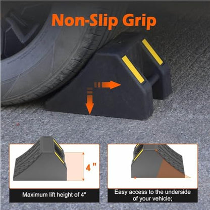 Heavy Duty Rubber Wheel Chocks 4 Packs, Premium Wheel Stopper for Car, Travel Trailers, RV, Truck, and ATV (6 Inch - 4Pack) - size: 6 Inch - 4Pack