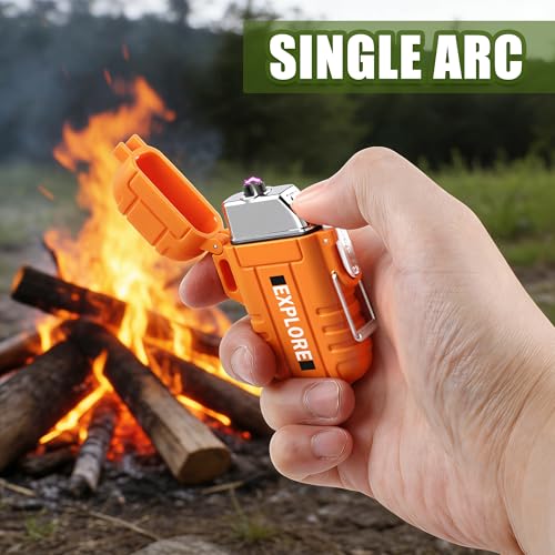 LcFun Electric Lighter USB C Rechargeable Plasma Lighter Windproof Flameless Arc Lighters, Waterproof Matches for Camping Hiking Hunting, Survival Tactical Gear Gifts for Men Fathers Husband - color: Orange, style: Arc lighter