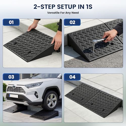 KROAK Heavy-Duty Rubber Curb Ramps 2-Pack, 6" Height & Extra-Wide 18.8" Width, Supports 11800LBS, Non-Slip Driveway Ramps for Cars, Scooters, Lawn Mowers & Motorcycles - size: 6" Rise