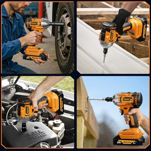 Brushless Impact Wrench 3-in-1 500N.m(369Ft-lbs) Torque Wrench 1/2 Drive with 2.0Ah Battery, 8 Drill Bits, 6 Screwdriver Bits, 4 Sockets, Cordless Impact Gun for automotive Repair and DIY