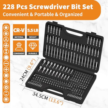 ENERTWIST 228 Pcs Screwdriver Bit Set, CR-V 1/4" Hex Shank Includes Rare Security Bits, Nut Drivers, and Magnetic Bit Holder, Ultimate Driver Set with Sturdy Tool Box