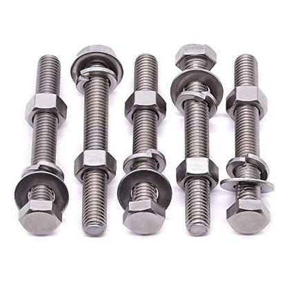(4 Sets) M10-1.5 x 100mm Hex Bolt Kit, 304 Stainless Steel (18-8), Includes Hexagon Head Screws and Nuts, Flat & Lock Washers, Full Coarse Thread, for Machinery, Automotive, DIY - size: M10 x 100mm