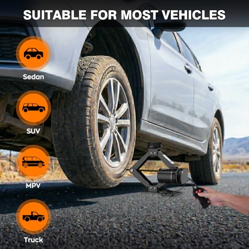 Electric Car Jack, 3 Ton Electric Scissor Jack for Car, SUV, MPV, Truck | Alloy Steel Heavy Duty Jack, Efficient Motor for Rapid Lifting, Portable Garage Tire Change Kit, Outdoor Car Emergency Kit