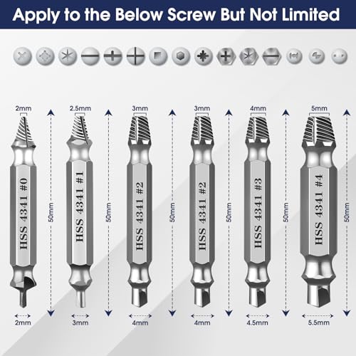 6Pcs Screw Extractor Set – Bolt Remover for Stripped & Rusty Screws | HSS 4341 Steel, 63 HRC Hardness, Fits 3-12mm, Easy 2-Step Use, Durable Case Included, for Mechanics & DIY, Silver - color: Silver