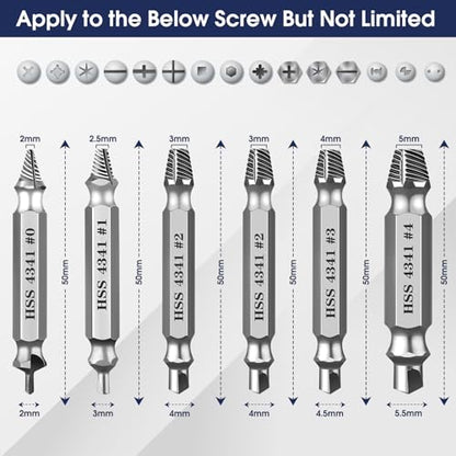 6Pcs Screw Extractor Set – Bolt Remover for Stripped & Rusty Screws | HSS 4341 Steel, 63 HRC Hardness, Fits 3-12mm, Easy 2-Step Use, Durable Case Included, for Mechanics & DIY, Silver - color: Silver
