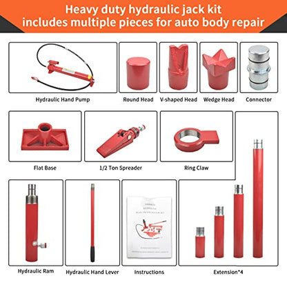 20 Ton Porta Power Hydraulic Jack 2M(78.7in) Welded Car Bottle Auto | Body Frame Repair Kit Air Pump Lift Ram for Load Truck Bed Unloader Farm and Oil Hose Hydraulic Ram Equipment Construction - size: 20 Ton