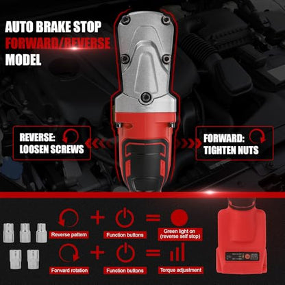 Right Angle Impact Wrench for Milwaukee M18 Battery (No Battery) | 1/2" Square Drive, 280Nm, 2-Speed Control, Cordless Design, LED Light, Safety Lock, Includes 5 Sockets for Tight Spaces