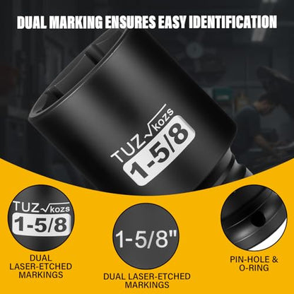 1/2 Inch Drive 1-5/8 Inch Deep SAE 6 Point CR-MO Impact Socket | Radius Corner Design,Square Chamfered Opening,Axle Nut Impact Grade Socket for Easy Removal - size: 1/2” Drive 1-5/8 Deep, style: 1/2" Drive Deep Socket