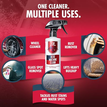 Heavy Duty Wheel Cleaner and Water Spot Remover for Cars, 16 oz | Oil Film Remover, Acid Machine Cleaner, For Car Paint, Glass, and Metal, Multi-Purpose Hard Water Stain Remover