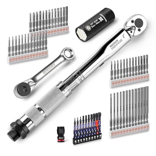 GEINXURN 66Pcs 1/4 In. Drive Click Torque Wrench Set, 35-200In.Lb 72-Tooth Ratchet Wrench Bike Maintenance Kit, Universal Socket, Screwdriver Bits for Bicycle, Car, Moto - style: GX-TW0104FS66-US