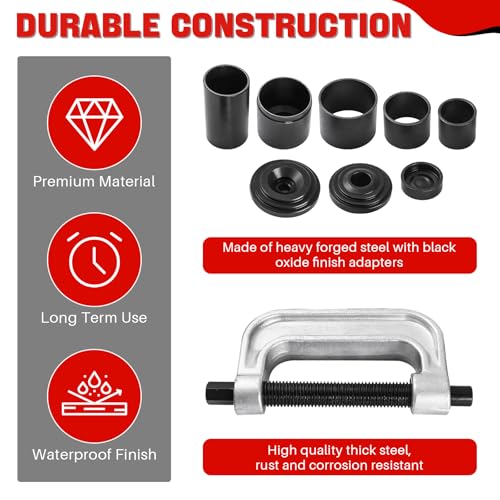 DASBET Ball Joint Removal Tool Kit | Ball Joint Press & U Joint Removal Kit Heavy Duty Ball Joint Press Fits Most 2WD and 4WD Cars Light Trucks 10PCS Ball Joint Service Tool Bushing Press Kit (Red) - color: Red