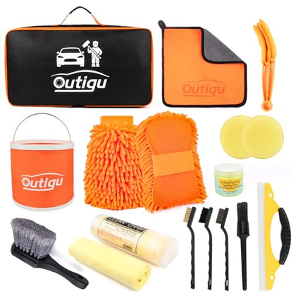 Car Cleaning Kit with Storage Bag, Car Washing Kit 16 Pcs, Car Detailing Kit with Wash Mitt Sponge Towels, Car Wash Mitt, Detailing Brushes, Exterior and Interior Car Washing Set