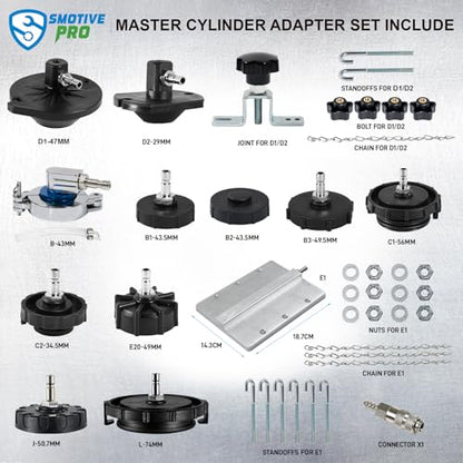 SMOTIVEPRO 12 pcs Brake Master Cylinder Bleeder Kit Professional Brake Bleeder Adapter Compatible with Most Brake Bleeder kit - size: 12pcs Master Cylinder Adapter Set