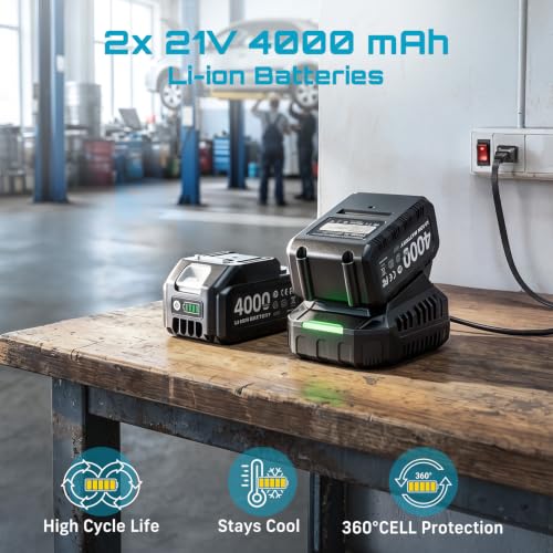 Seesii Power Tool Combo Kits,1000N.m Impact Wrench1/2, 3/8" 180N.m Impact Driver and 1/4" 50N.m Impact Drill, Brushless, 2 * 4000mAh Bartteris,Fast Charger,Impact Gun For Car Home DIY - color: Dark Blue 1000n.m + Two Batteries