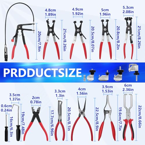 ZKTOOL 16PCS Hose Clamp Pliers Set, Professional Removal & Installation Tool Kit with Long Reach Flexible Wire & Electrical Disconnect Pliers for Fuel, Oil, Coolant Radiator, Heater and Water Hoses