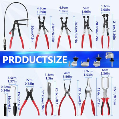 ZKTOOL 16PCS Hose Clamp Pliers Set, Professional Removal & Installation Tool Kit with Long Reach Flexible Wire & Electrical Disconnect Pliers for Fuel, Oil, Coolant Radiator, Heater and Water Hoses