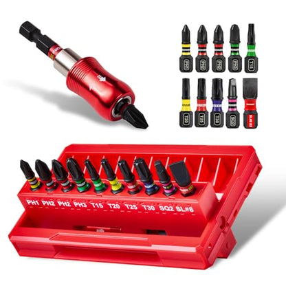 Geinxurn 11Pieces Impact Screwdriver Bits Set, Magnetic S2 Steel 1” Phillips/Square/Torx/Slotted Insert Bits Tips,Impact Bit Holder with Rotating Storage Box Case - style: 11pcs-A