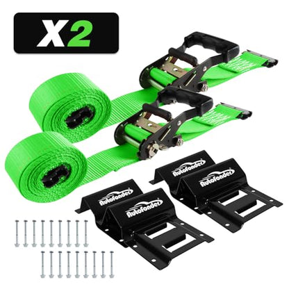 Wheel Chock Tie Down Kit Heavy Duty 4,500lbs Durable | 2"x9' E-track Straps,8 Steel Blocks,Bolt-on Brackets,Compatible with ATV UTV lawn mower trailers,Built for Rugged Use Green - color: Green