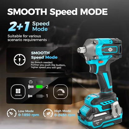 Brushless 1/2" Cordless Impact Wrench Kit, 630N.m (465Ft.lb) Impact Gun | 4.0Ah Battery and Fast Charger, 3-Mode Speed, 2500RPM 20V Power Impact Driver Electric Impact Wrench with LED Light for Car
