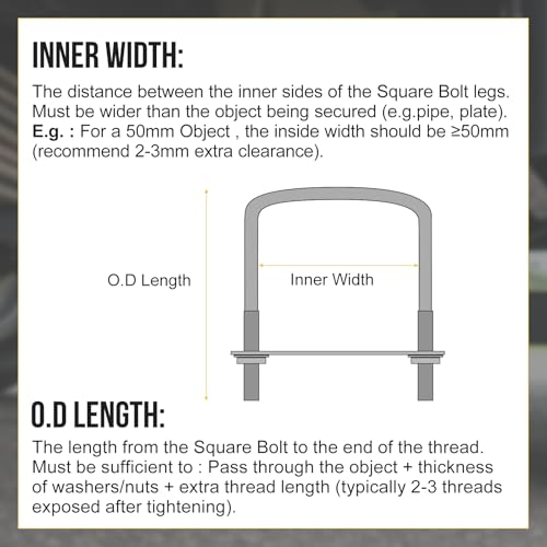 DTGN M8x50x100mm U Bolts Square Kit - 2Set - Carbon Steel U-Bolt Kit with Nuts, Washers, Frame Plate - Good for Pipe, Trailer, Automotive, Leaf Spring Fastener - size: M8x50x100mm