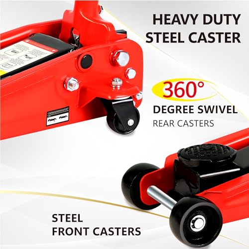 3T Low Profile Steel Floor Jack, 6000 lb, Single Pump, 5.1"-20" Lift, Red | Heavy-duty steel construction. Single piston quick lift pump. Low profile design. Safety overload protection. - size: 3T Single Pump 5.1"-20"(Red)
