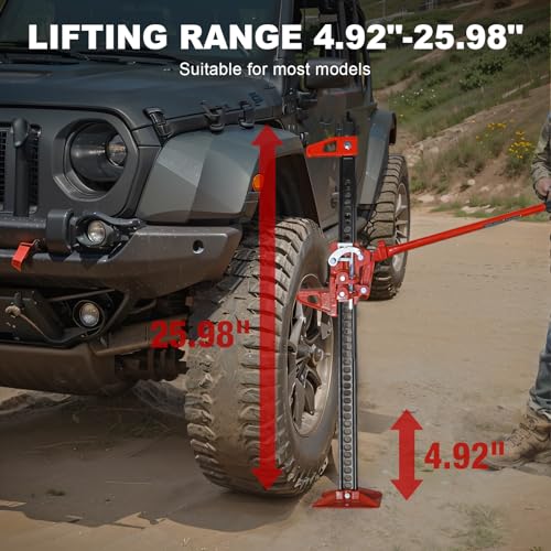 Big Red TRA8335-1 Torin 33" Ratcheting Off Road Utility High Lift Farm Jack, 3 Ton (6,000 lb) Capacity - size: 33 inch Red