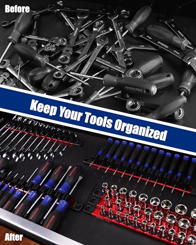 WORKPRO 6-Piece Magnetic Socket and Screwdriver Organizer Set | 3-Piece 1/4", 3/8" & 1/2" Drive Metric & SAE Socket Rails, 3-Piece Screwdriver and Wrench Holders - size: 3pc Socket Rail & 3pc Screwdriver Rail
