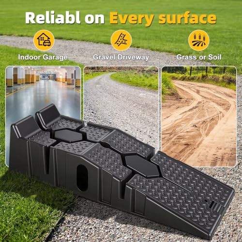 12" Lift Car Ramps, 2-Pack Heavy Duty Low Profile Cars Ramps with 8.6" Lifting Height, 13000lbs GVW Capacity, Portable Car Ramp for Low Cars High Lift and Jack Support (Black 2) - color: Black 2
