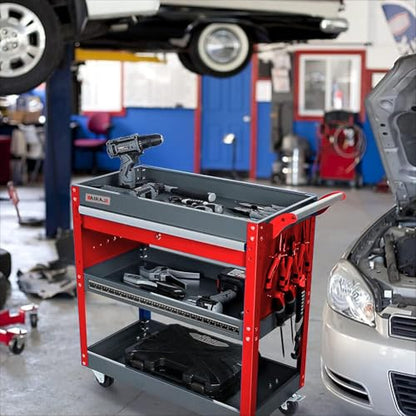 AIRAJ Rolling Tool Cart,Heavy Duty Tool Cart on Wheels,440LB Load Capacity,Utility Tool Cart with Drawers,Storage Cart with Locking System,Hooks and Parts Box for Mechanic,Warehouse,Workshop - size: Red