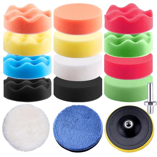 SIQUK 16 Pieces Buffing Pads 3 Inch Car Polishing Pad Kit Foam Polish Pads Wax Buffer Polisher Attachment for Drill - size: 3 Inch