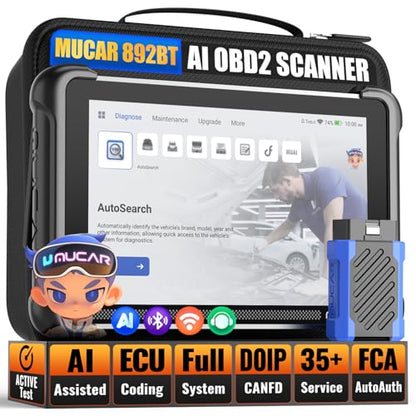 MUCAR 892BT AI Bi-Directional OBD2 Scanner, Full System OBD2 Scanner Diagnostic Tool,35 Services,ECU Coding,FCA Autoauth,CANFD&DOIP,for Car Owners, DIYer, Technicians, Inspectors, Trainees and Others