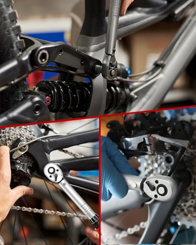1/4inch Drive Torque Wrench Set, 32-Piece 20-220 in.lb (2.3-25 Nm) Click Bicycle Torque Wrench with Bit Sockets, 0.1 Nm Micro, 72-Tooth Ratchet, 3/8 Adapter, for MTB, E-Bike, Motorcycle - size: 10-220 In.Lb, style: 1/4-Inch