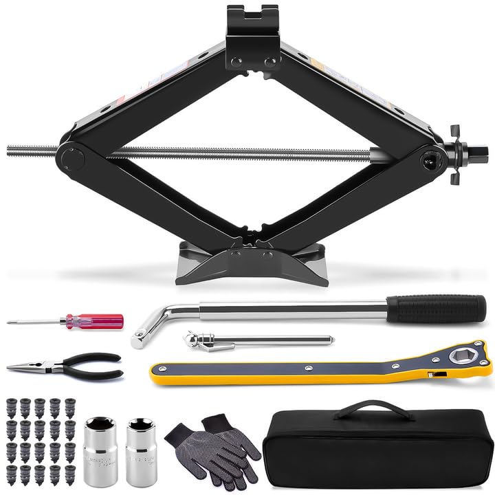 Car Jack Kit, 2 Ton (4409 lbs) Scissor Jack, Portable Tire Changing/Repairing Kit with Lug Wrench, Universal Fit for Sedans, Coupes, SUVs, MPVs, Hatchbacks, Crossovers, Wagons