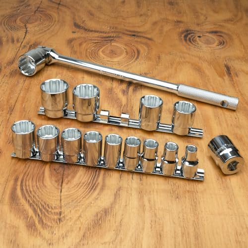 S08201 1/2" Drive Standard SAE Socket Set, 15 Piece, 12 Point - size: 1/2 Inch Drive, style: STANDARD