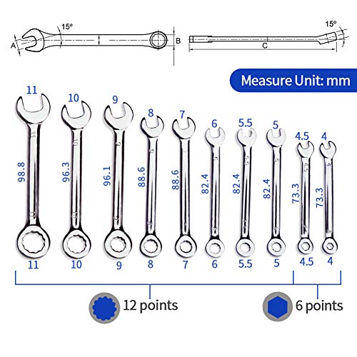 SPEEDWOX Ignition Wrench Set SAE Metric Small Open and Box Wrenches Mini Spanner Set Combination Wrench Set with Portable Storage Pouches - size: Combination Metric & SAE 6-Piece