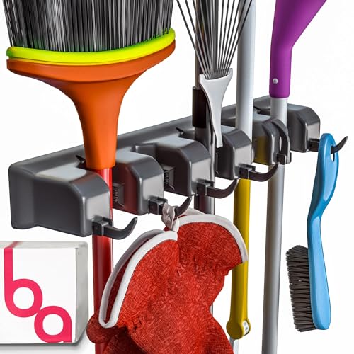 EXTRA GRIP Mop & Broom Holder Wall Mount - Wall Hanging Garden Tool & Utility Closet Organizer, Mop & Broom Hook, Broom Hanger Wall Mount, Mop Broom Organizer, Wall Mounted Broom Rack Storage (2 Pack) - color: Black, size: 2 Pack