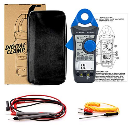 BTMETER Clamp Multimeter BT-870K, DC AC Digital Voltage Current Meter, Auto Electric DMM Tester Avometer for Volt Amp Ohm Hz Temp Diode Continuity