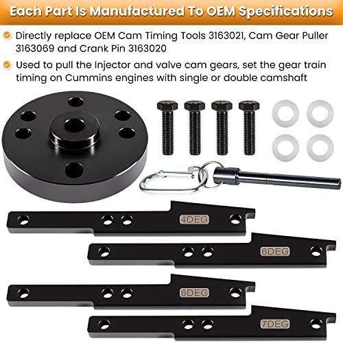 3163021 Cam Timing Tool Kit+3163530 Engine Brake Adjustment Tool 7MM for Cummins ISX QSX X15 Engine 2007-2017 with Injector Cam Puller Carrying Case Replaces 3163069 3163020 Heavy Duty Steel (15 PCS)