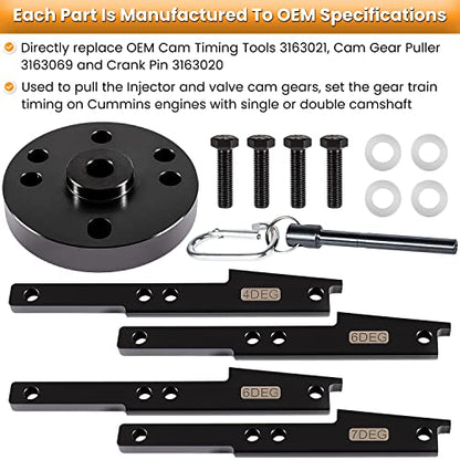 3163021 Cam Timing Tool Kit+3163530 Engine Brake Adjustment Tool 7MM for Cummins ISX QSX X15 Engine 2007-2017 with Injector Cam Puller Carrying Case Replaces 3163069 3163020 Heavy Duty Steel (15 PCS)