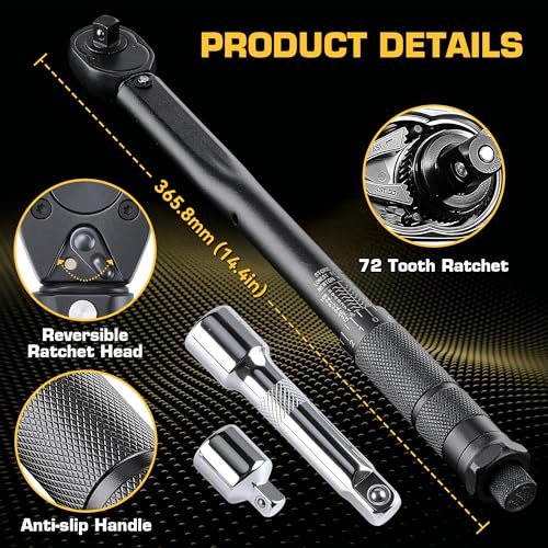 1/2 Torque Wrench, Torque Wrench 1/2 Drive, 25-250 Ft-Lb Dual-Direction Click Torque Wrench with 72-Tooth Reversible Ratchet, ±3% Precision, Dual Scale (Ft-Lb/Nm) for Car, Truck, Motorcycle Repair - size: 1/2" 25-250FT-LB
