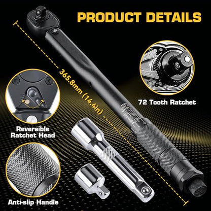 1/2 Torque Wrench, Torque Wrench 1/2 Drive, 25-250 Ft-Lb Dual-Direction Click Torque Wrench with 72-Tooth Reversible Ratchet, ±3% Precision, Dual Scale (Ft-Lb/Nm) for Car, Truck, Motorcycle Repair - size: 1/2" 25-250FT-LB