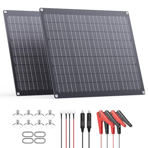 ZOUPW 40W 12V Solar Battery Charger,2 PCS 20W Solar Battery Maintainer with Built-in Intelligent Charge Controller,IP68 Waterproof Trickle Charger for Car Boat Marine RV Trailer - size: 2PCS-20W
