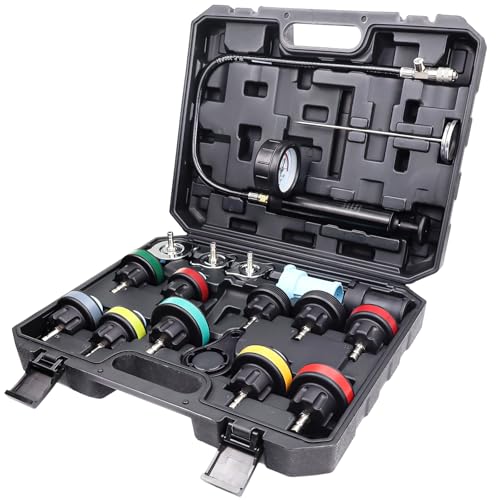 18 Pcs Universal Radiator Pressure Tester Kit,Coolant Pressure Tester kit with 13 Radiator Adapters,Precise Coolant Leak Detector for All Vehicle Cooling System