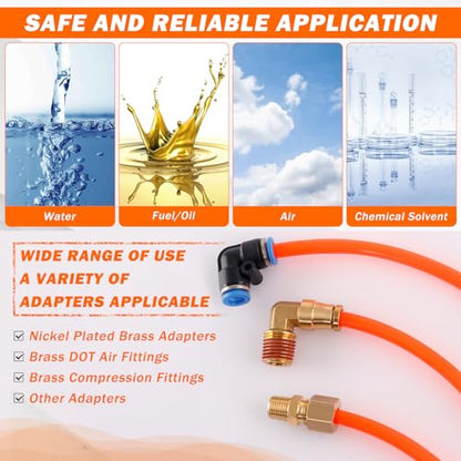 Air Line Kit for Air Spring Bag Suspension with Fittings, 25 FT PA Hose Truck Airbag Line with 1/4 NPT DOT Air Fittings, Replacement Valve for Airbag Suspension in Semi Truck Trailer - size: 9 PCS