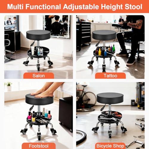 JOSTZHXIN Garage Mechanic Stool Chair Rolling Shop Chair, Height Adjustable Garage Shop Seat, Low Stools with Storage Tray, Rolling Stool for Salon SPA Tattoo (Style 4) - style: Style 4