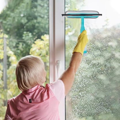 4 in 1 Window Cleaner Tool with Squeegee & Sprayer, 10" Streak-Free Scraper Kit with Microfiber Washer Head, Portable Multifunction Refillable Bottle for Glass/Shower/Car