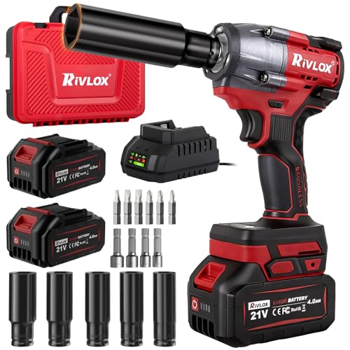 Cordless Impact Wrench1/2 Inch, 600N. M/450Ft-lbs Power Impact Gun Kit | High Torque Electric Impact Driver for Car RV Tire,LED Light,4.0Ah Battery,Car/DIY Furniture/Home,Power tools,Red Toolbox - color: Red-600n.m/450ft-lbs