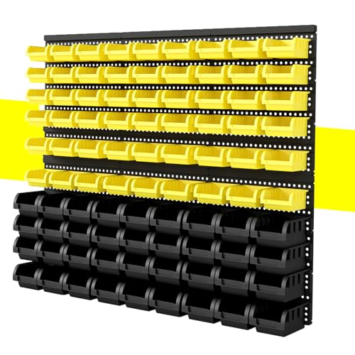 90Pcs Plastic Wall Mounted Storage Bins Parts Rack Nuts And Bolt Bins Organizer For Shop Garage for Screws, Nuts, Bolts, Nails, Beads, and Small Hardware Parts(YELLOW+BLACK, 90) - color: Yellow+Black, size: 90